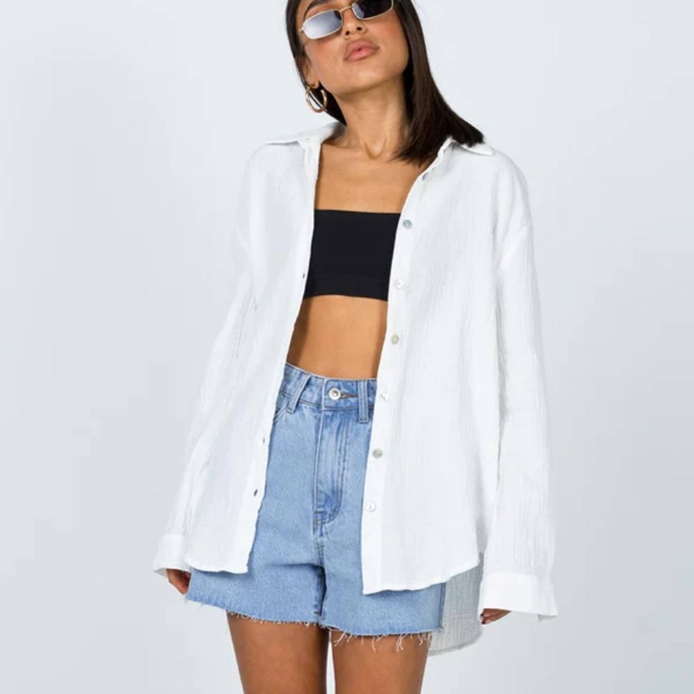 Princess Polly Mahalia White Linen Button Down Shirt